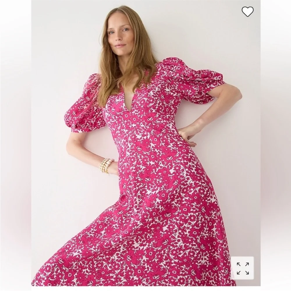 J. Crew Collection Puff Sleeve V Neck Maxi Dress in Drapey Floral